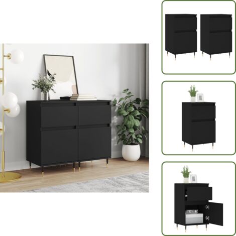 The Living Store Credenze 2 pz Nere 40x35x70 cm in Legno Multistrato - Credenze nere