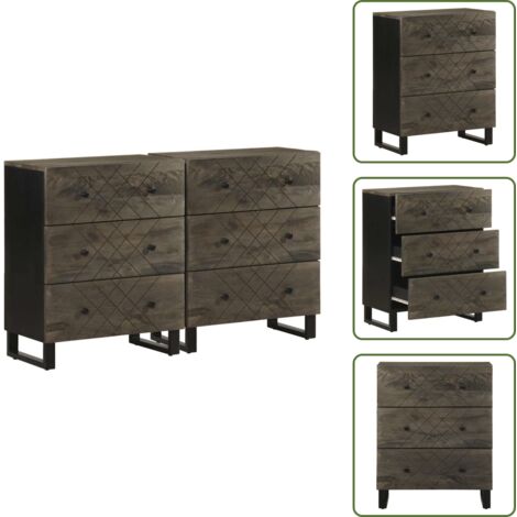 The Living Store Credenze 2 pz Nere 60x33x75 cm in Legno Massello di Mango - Credenze nere