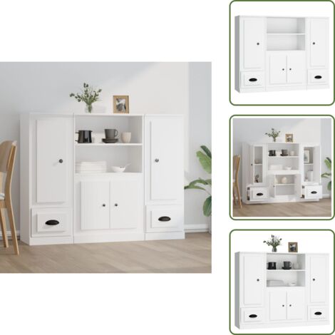 The Living Store Credenze 3 pz Bianche in Legno Multistrato - Credenze moderne