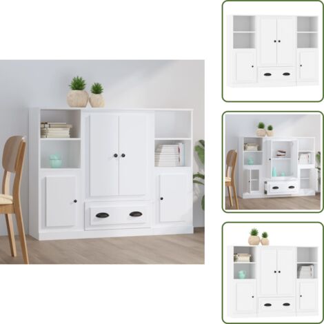 The Living Store Credenze 3 pz Bianche in Legno Multistrato - Credenze moderne