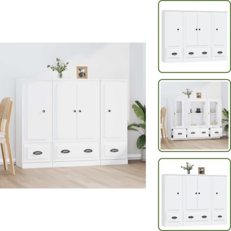 The Living Store Credenze 3 pz Bianche in Legno Multistrato - Credenze moderne
