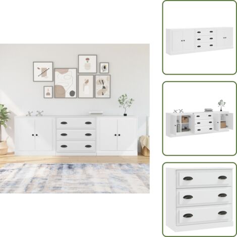 The Living Store Credenze 3 pz Bianco in Legno Multistrato - Credenze multistrato