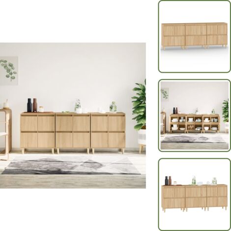 The Living Store Credenze 3pz Rovere Sonoma 60x35x70 cm in Legno Multistrato - Credenze multistrato