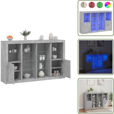 The Living Store Credenze con Luci LED 3 pz Grigio Cemento in Legno Multistrato - Credenze in legno multistrato