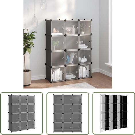The Living Store Cubes de rangement 12 pcs avec portes noir PP - Cube De Rangement - Étagère Murale - Meuble Rangement - Rangements Intérieur - Organisateur Tiroir