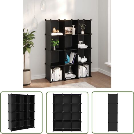 The Living Store Cubes de rangement 12 pcs Noir PP - Cube De Rangement - Étagère Murale - Meuble Rangement - Rangement Intérieur - Organisateur Tiroir