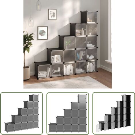 The Living Store Cubes de rangement 15 pcs avec portes Noir PP - Cube De Rangement - Étagère De Rangement - Meuble Rangement - Rangement Intérieur - Rangements Polyvalents