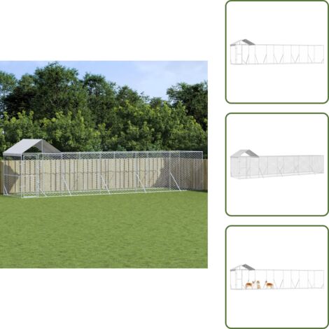 The Living Store Cuccia Cani da Esterno Tetto Argento 10x2x2,5 m Acciaio Zincato - Cuccia per animali domestici