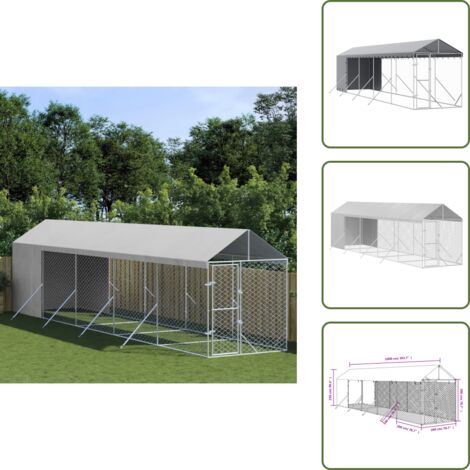 The Living Store Cuccia Cani da Esterno Tetto Argento 2x10x2,5 m Acciaio Zincato - Cuccia per animali da compagnia