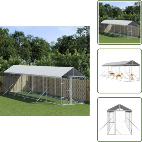 The Living Store Cuccia Cani da Esterno Tetto Argento 2x10x2,5 m Acciaio Zincato - Cuccia per cani con tetto