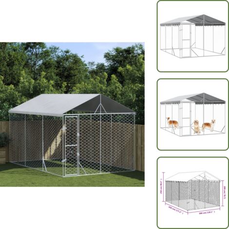 The Living Store Cuccia Cani da Esterno Tetto Argento 3x4,5x2,5m Acciaio Zincato - Cuccia per animali domestici