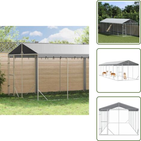 The Living Store Cuccia Cani da Esterno Tetto Argento 3x9x2,5 m Acciaio Zincato - Cuccia per animali domestici