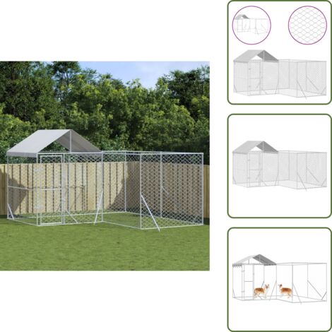The Living Store Cuccia Cani da Esterno Tetto Argento 4x4x2,5 m Acciaio Zincato - Cuccia per animali domestici