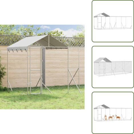 The Living Store Cuccia Cani da Esterno Tetto Argento 6x2x2,5 m Acciaio Zincato - Cuccia per animali