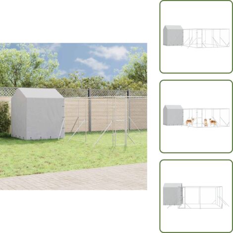 The Living Store Cuccia Cani da Esterno Tetto Argento 6x6x2,5 m Acciaio Zincato - Cuccia per animali da compagnia