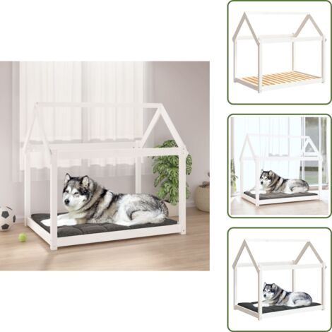 The Living Store Cuccia per Cani Bianca 111x80x100 cm in Legno Massello di Pino - Cuccia per cani in pino