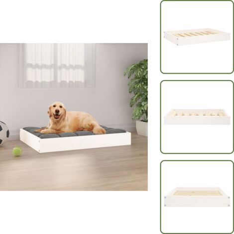 The Living Store Cuccia per Cani Bianca 71,5x54x9 cm in Legno Massello di Pino - Cuccia per cani