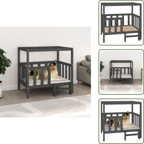 The Living Store Cuccia per Cani Grigia 105,5x83,5x100cm Legno Massello di Pino - Cuccia per cani grigia