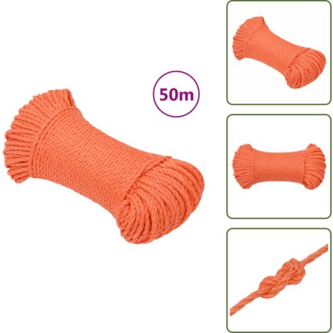 The Living Store Cuerda de trabajo polipropileno naranja 3 mm 50 m - Cuerda polipropileno