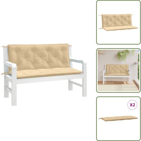 The Living Store Cuscini Panca Giardino 2pz Beige Mélange 120x50x7 cm in Tessuto - Cuscino da patio