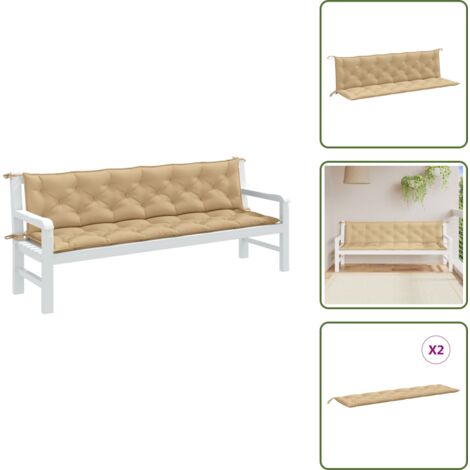 The Living Store Cuscini Panca Giardino 2pz Beige Mélange 200x50x7 cm Tessuto - Cuscino per panca