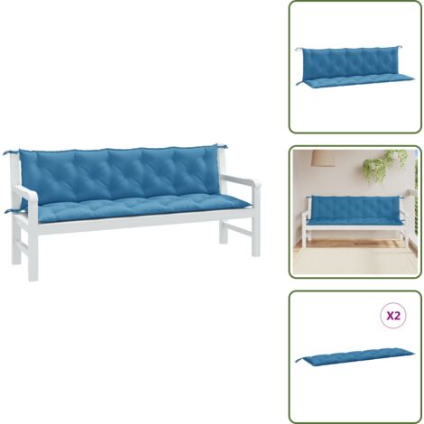 The Living Store Cuscini Panca Giardino 2pz Blu Mélange 180x50x7 cm Tessuto - Cuscino da patio
