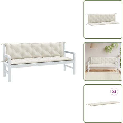 The Living Store Cuscini Panca Giardino 2pz Crema Mélange 180x50x7 cm Tessuto - Cuscino da patio