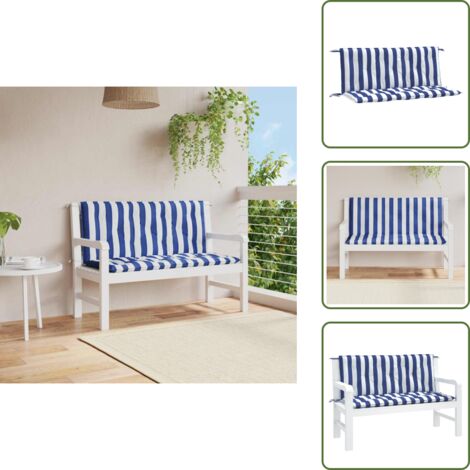 The Living Store Cuscini Panca Giardino 2pz Righe Bianche Blu 120x50x7cm Tessuto - Cuscino da patio