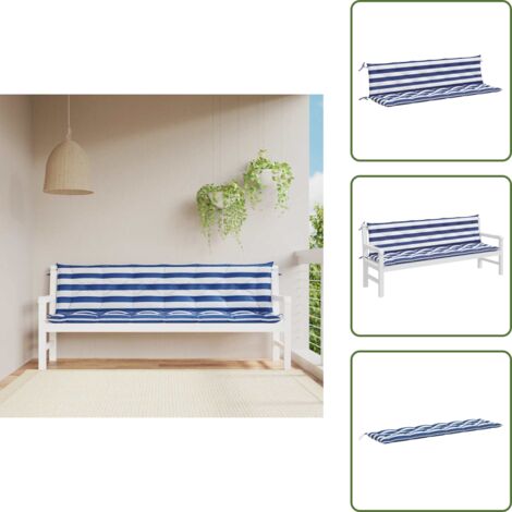 The Living Store Cuscini Panca Giardino 2pz Righe Bianche Blu 200x50x7cm Tessuto - Cuscino da patio