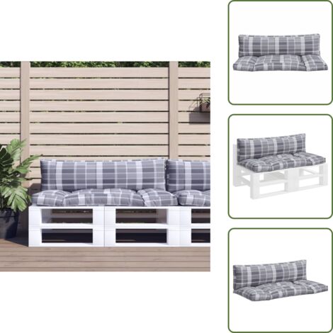 The Living Store Cuscini per Pallet 2 pz a Quadri Grigi in Tessuto - Cuscino da Giardino