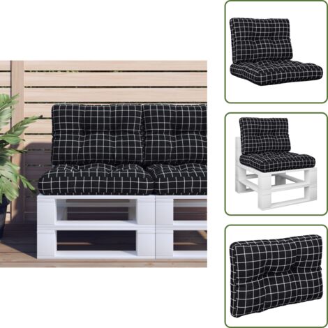 The Living Store Cuscini per Pallet 2 pz Neri Motivo a Quadri Tessuto - Cuscini da giardino
