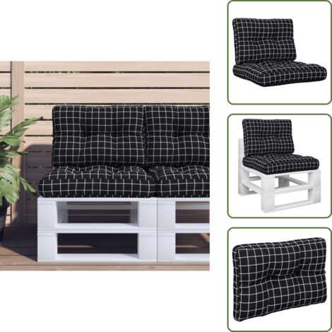 The Living Store Cuscini per Pallet 2 pz Neri Motivo a Quadri Tessuto - Cuscini per giardino