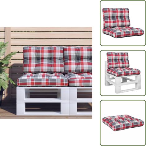The Living Store Cuscini per Pallet 2 pz Rossi a Quadri in Tessuto - Cuscini per giardino