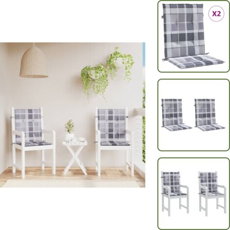 The Living Store Cuscini per Sedia 2 pz a Quadri Grigi 100x50x3cm Tessuto Oxford - Cuscini da giardino
