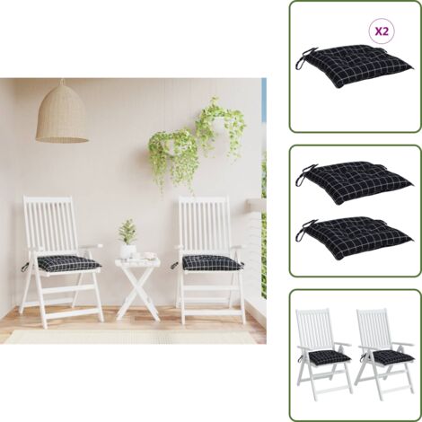 The Living Store Cuscini per Sedia 2pz Motivo a Quadri Nero 40x40x7 cm Tessuto - Cuscino per sedile