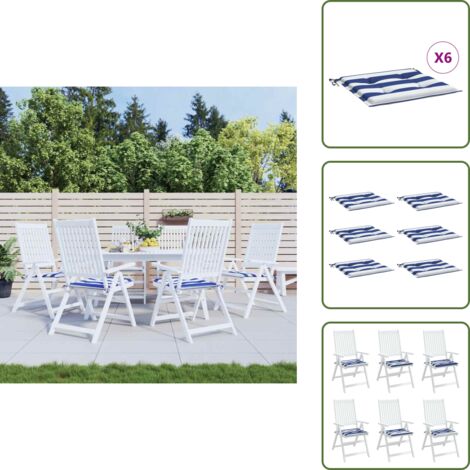 The Living Store Cuscini per Sedia 2pz Strisce Bianche e Blu 50x50x4 cm Tessuto - Cuscini da giardino