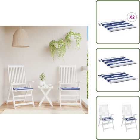 The Living Store Cuscini per Sedia 2pz Strisce Bianche e Blu 50x50x4 cm Tessuto - Cuscini da giardino