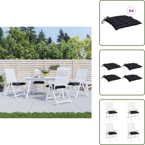 The Living Store Cuscini per Sedia 4 pz a Quadri Neri 50x50x7 cm Tessuto Oxford - Cuscini da giardino