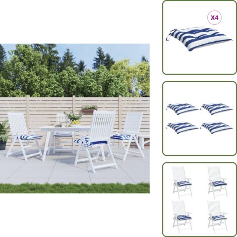 The Living Store Cuscini per Sedia 4pz Bianco e Blu 50x50x7 cm Tessuto Oxford - Cuscino per sedile