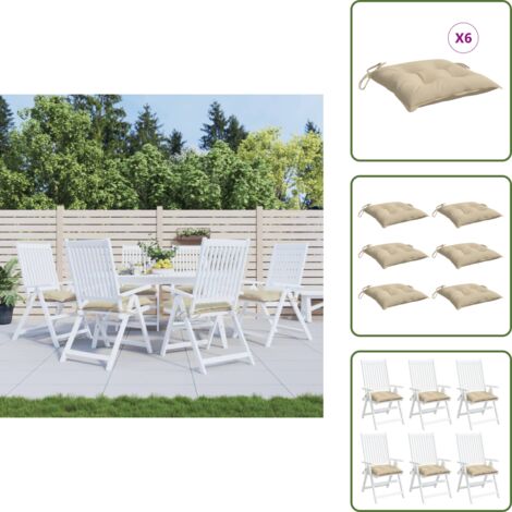 The Living Store Cuscini per Sedia 6 pz Beige 40x40x7 cm in Tessuto Oxford - Cuscini da giardino