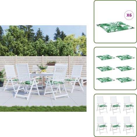 The Living Store Cuscini per Sedia 6 pz Motivo a Foglie 50x50x4 cm in Tessuto - Cuscini da giardino