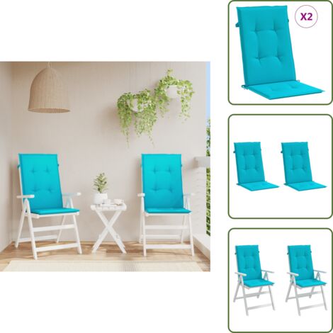 The Living Store Cuscini per Sedia con Schienale Alto 2 pz Turchese in Tessuto - Cuscino per sedia