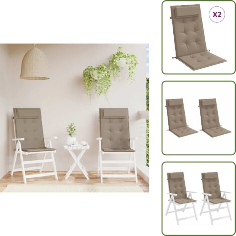 The Living Store Cuscini per Sedia con Schienale Alto 2pz Tortora Tessuto Oxford - Cuscino da giardino