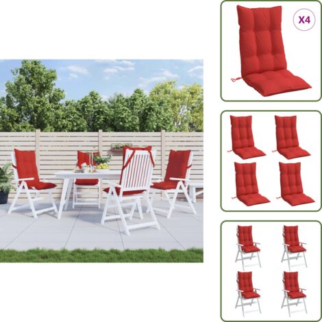 The Living Store Cuscini per Sedia con Schienale Alto 4 pz Rosso Tessuto Oxford - Cuscino da giardino