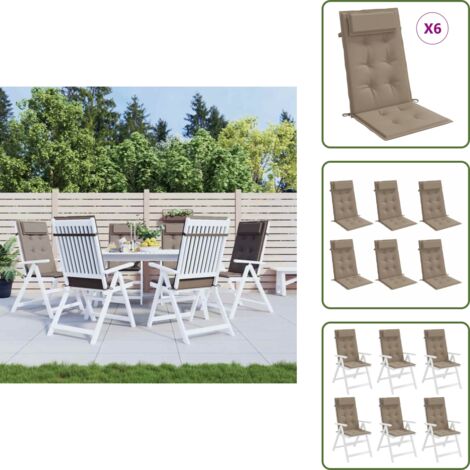 The Living Store Cuscini per Sedia con Schienale Alto 6pz Tortora Tessuto Oxford - Cuscino da giardino