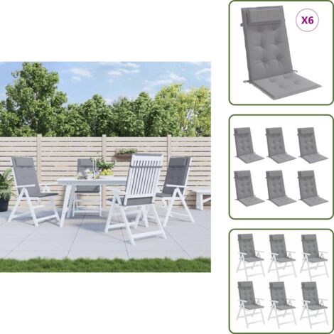 The Living Store Cuscini per Sedia Schienale Alto 6 pz Grigio Tessuto Oxford - Cuscino da giardino