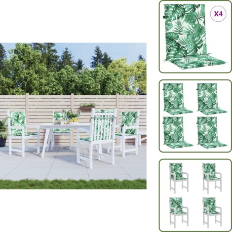 The Living Store Cuscini per Sedia Schienale Basso 4 pz Motivo Foglie in Tessuto - Cuscini da giardino