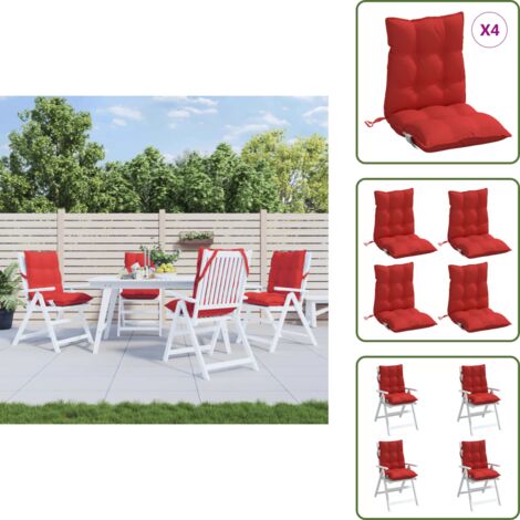 The Living Store Cuscini per Sedia Schienale Basso 4 pz Rossi in Tessuto Oxford - Cuscino da giardino