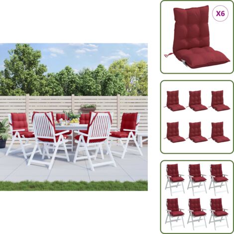 The Living Store Cuscini per Sedia Schienale Basso 6pz Rosso Vino Tessuto Oxford - Cuscino da giardino
