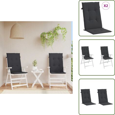 The Living Store Cuscini per Sedie 2 pz Neri 120x50x3 cm in Tessuto - Cuscino per sedie